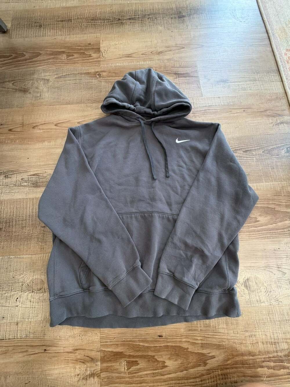 Nike Vintage Style Embroidered Swoosh Pullover Hoodie Faded Charcoal Y2K